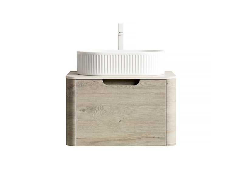  Meuble sous vasque suspendu avec 1 tiroir à fermeture amortie et vasque ovale pour salle de bain 60 × 46 × 50,2 cm  - Conforama A