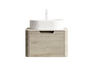 Meuble sous vasque suspendu avec 1 tiroir à fermeture amortie et vasque ovale pour salle de bain 60 × 46 × 50,2 cm