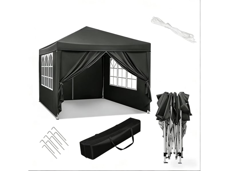 Tonnelle pliante de jardin 300x300 cm – gris – toit oxford 210d, parois latérales et sac de transport - Conforama A