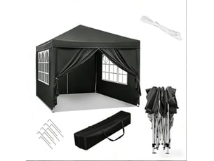 Tonnelle pliante de jardin 300x300 cm – gris – toit oxford 210d, parois latérales et sac de transport