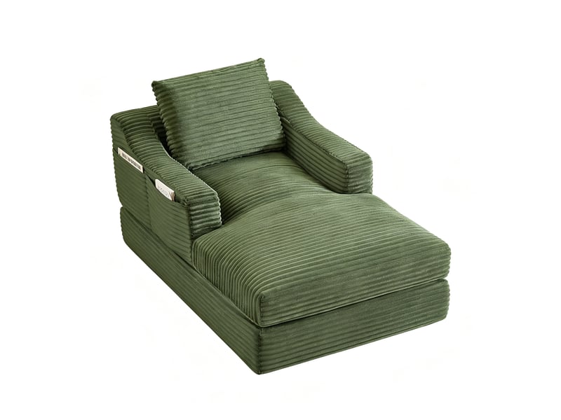  Fauteuil convertible 1 place en velours côtelé vert, 100 x 160 x 85 cm, sans montage, agencement modulable, conception double couche, pour le salon CARDUME ESTIVAL - Conforama A