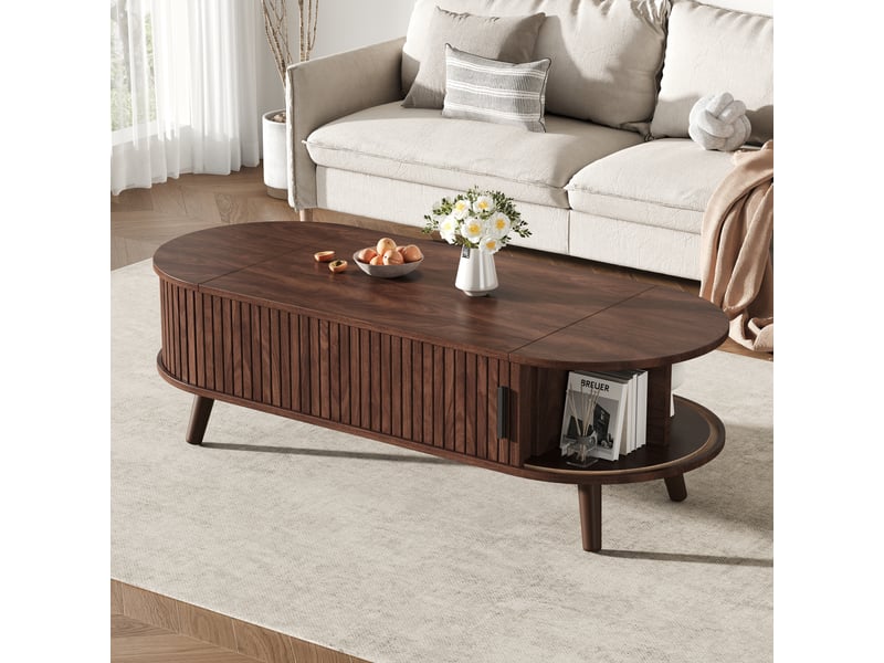  Table basse relevable - truxen8 - noyer - rangement caché - 5 étagères 120x50x39.5cm - Conforama B