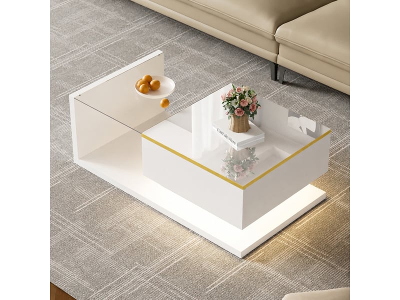  Table basse rectangulaire blanche brillante avec éclairage led, 90 x 50 cm  - Conforama D