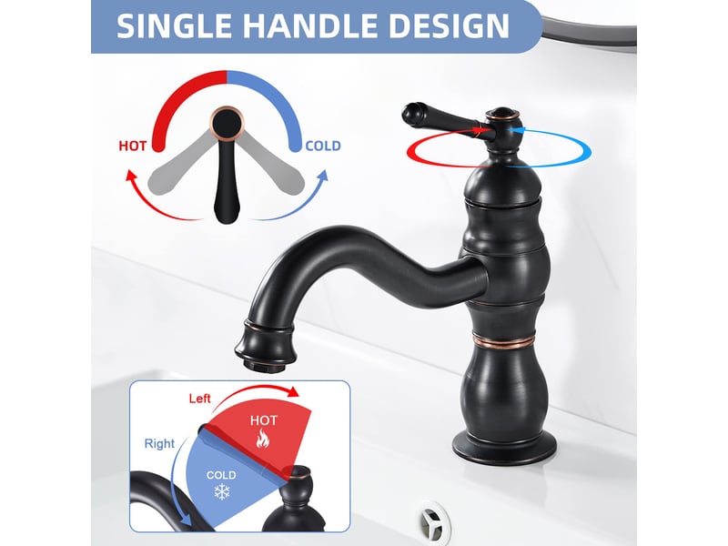  Robinet lavabo noir rétro, pivotant à 360° robinet salle bain, monocommande mitigeur lavabo en laiton, rétro robinets de lavabo avec chaude  - Conforama D