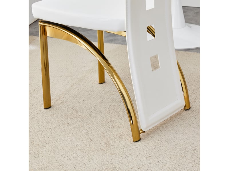  Lot de 4 chaises de salle à manger 43x49x102,5 cm motif perforé métal et polyuréthane (pu) blanc et doré  - Conforama D