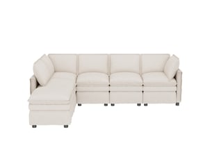Canapé modulable 344x127x91 cm 6 places avec fonction couchage, beige