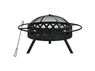 Brasero exterieur, foyer camping avec tisonnier 70 cm xxl acier shl1976