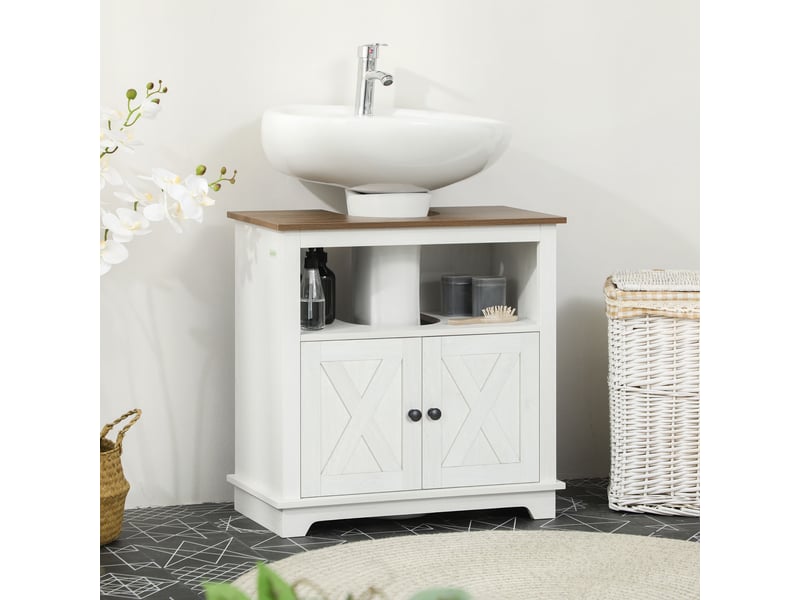  Meuble sous lavabo avec deux portes, étagère ouverte, 60 x 30 x 60 cm  - Conforama C