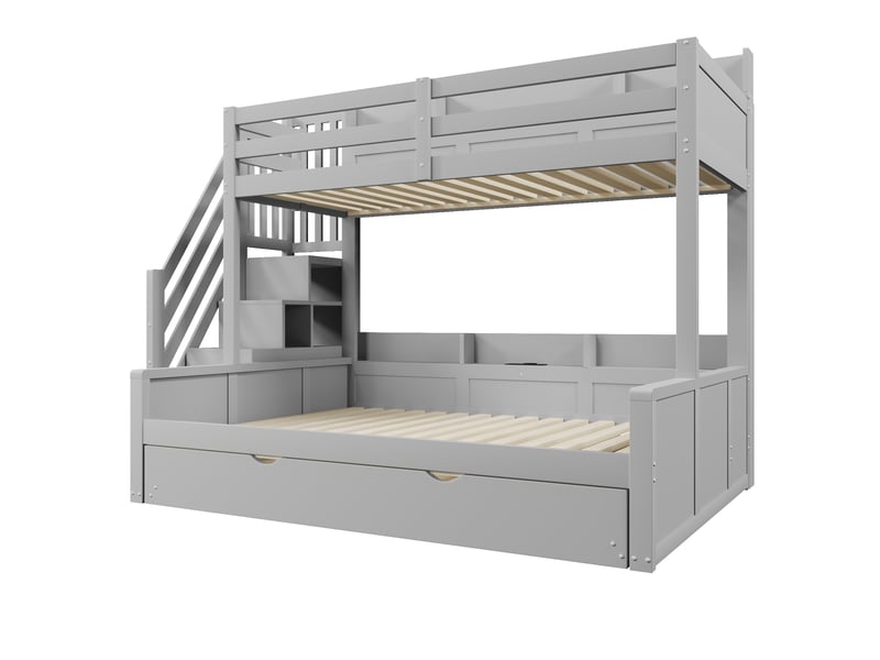  Lits superposés 90 et 140 x 200 cm avec lit gigogne et usb - gris C-CRAFTLINK - Conforama E