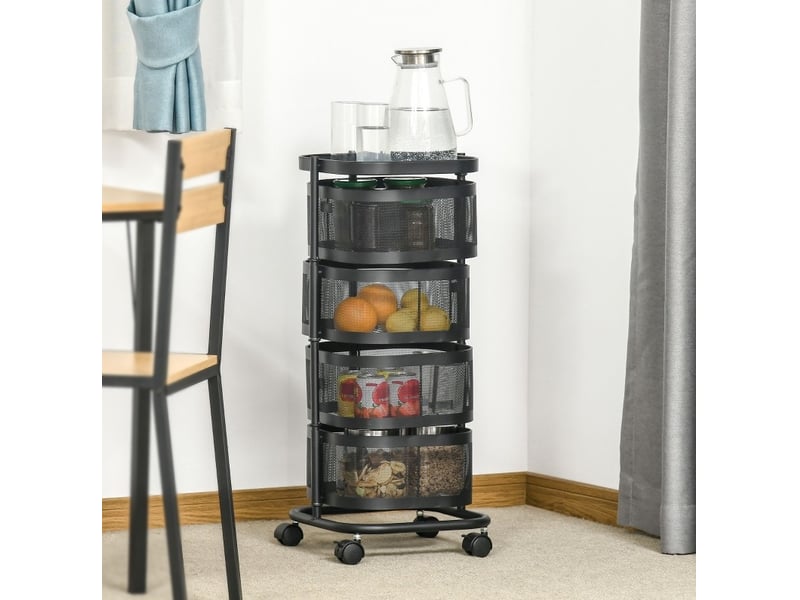  Desserte de cuisine 33x33x77 cm noire en acier, 4 paniers et roulettes pivotantes verrouillables  - Conforama B