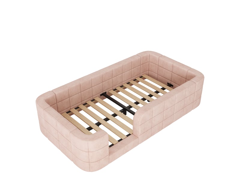  Lit bas rembourré rose 90 × 200 cm, chenille et sommier inclus Fay Lum - Conforama R