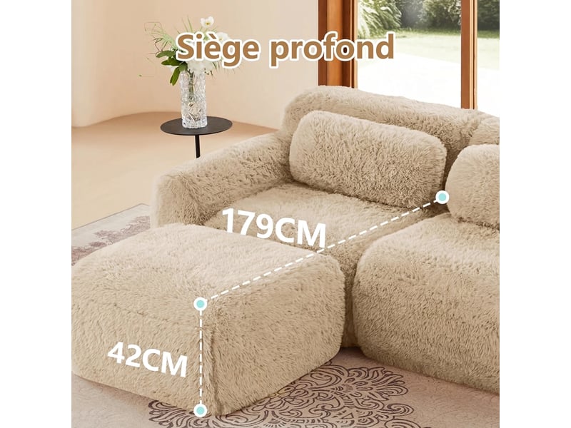  Canapé d'angle modulable 4 places sans montage 378x179 cm avec méridienne et coussins  - Conforama R