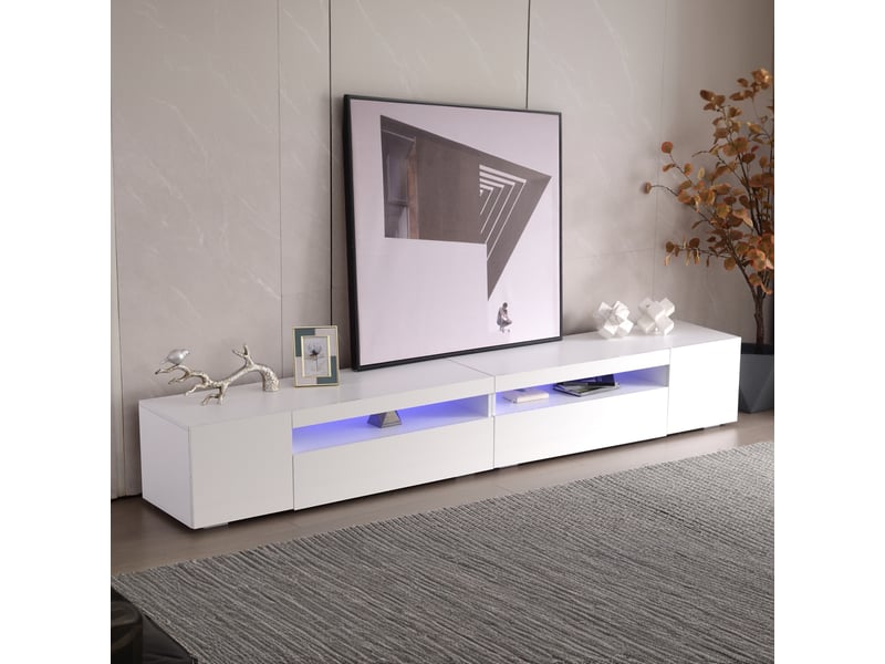  Meuble tv avec rangement et éclairage led variable pour salon en mdf 240×38,5×35,5 cm blanc  - Conforama C