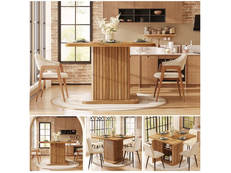  Table à manger carrée 80x80x76 cm, rangement intégré, 4 personnes, mdf métal décor bois brun foncé  - Conforama D