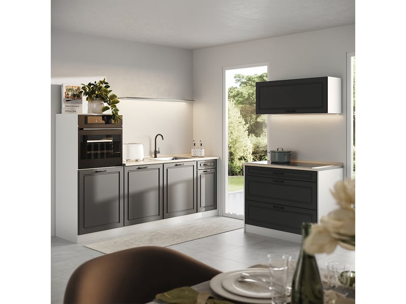  Vicco cuisine, anthracite campagneblanc, 220cm plan de travail chêne doré  - Conforama C
