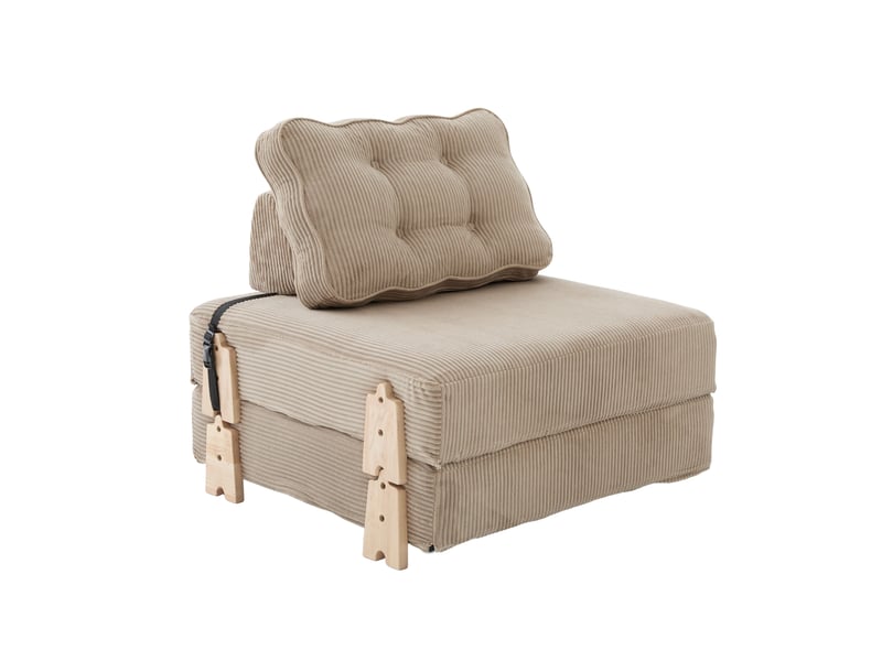 Canapé droit 1 place convertible en velours côtelé beige khaki, style scandinave, avec pieds en bois - Conforama A