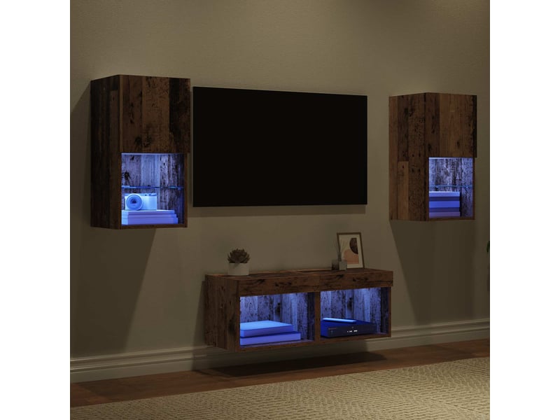  Lot de 4 meuble tv mural, meuble tv suspendu bois ancien bois d'ingénierie shl40973  - Conforama E