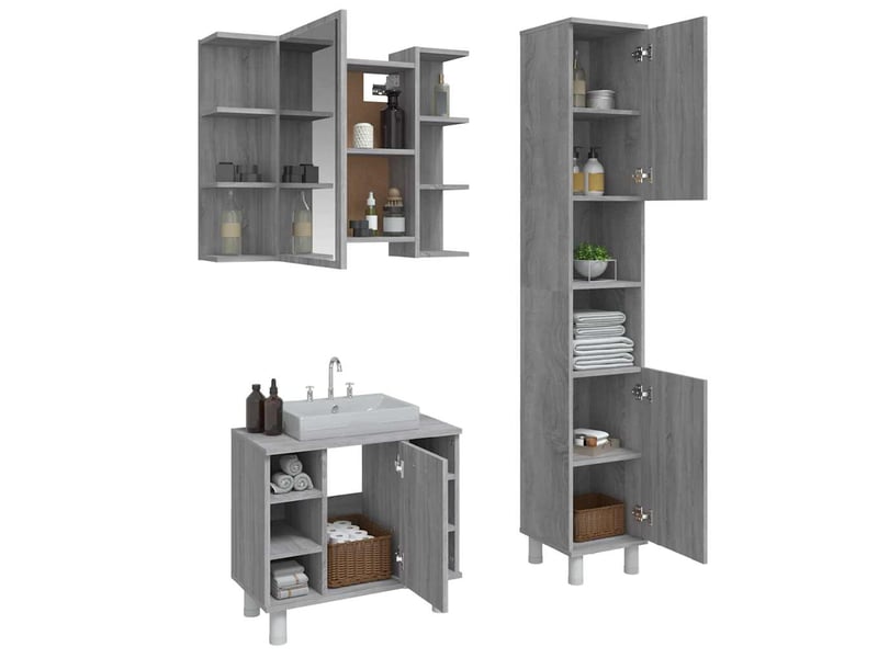 Ensemble d'armoires de salle de bain 3 pcs sonoma gris cf63012 - Conforama D