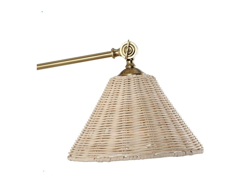  Applique murale avec bras oscillant - structure métallique dore et abat-jour conique en rotin naturel tissé à la main  - Conforama E