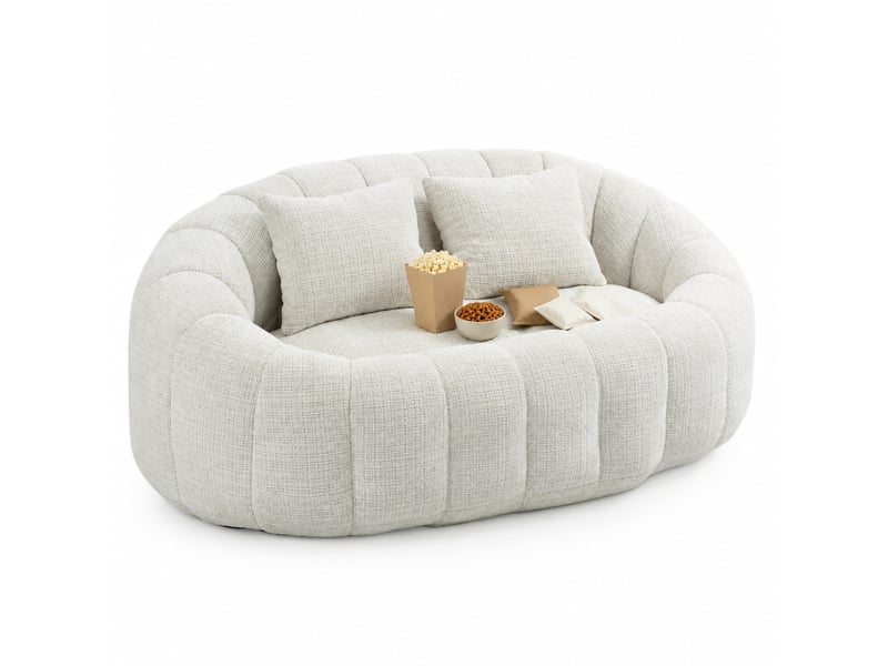 Pouf poire en chenille, avec dossier haut et accoudoirs, assise de sol en mousse à mémoire, beige - Conforama A