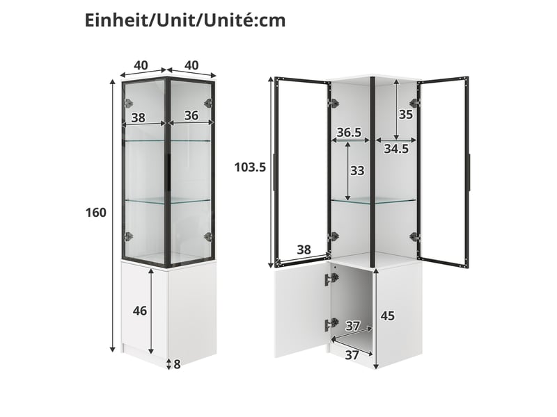  Vitrine d’angle 40x40x160 cm blanche avec led pilotée par application  - Conforama C