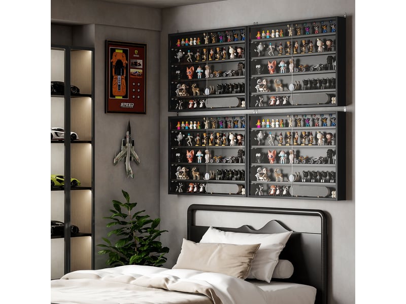  Vitrine murale en bois avec étagères réglables et 2 portes coulissantes en verre, 80 x 9,5 x 60 cm, noire  - Conforama C