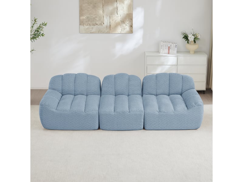  Canapé droit coquille 3 places bouclette bleu – 288 x 104 x 79 cm Fay Lum - Conforama B