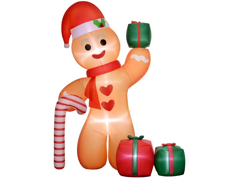  Décoration de noël gonflable 170 x 100 x 245 cm orange en polyester, bonhomme pain d'épice led  - Conforama A