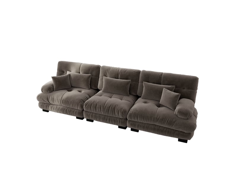 Canapé d'angle modulable 3 places en chenille marron, canapé convertible à assise profonde pour salon, appartement ou bureau - Conforama C