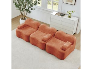 Canapé 3 places - 288x98x70 cm - canapé droit modulable velours, mousse 32d, sans structure rigide et coussins amovibles - orange