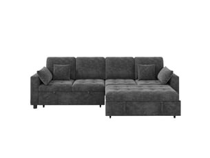 Canapé d'angle convertible 4 places 262,5x140x89 cm en chenille, canapé-lit avec 2 couchages escamotables, dossier réglable, led, usb type-c -gris