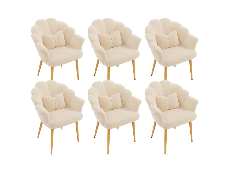  Lot de 6 chaises de salle à manger beige 64 x 65,5 x 85 cm, tissu peluche, pieds métal doré et accoudoirs  - Conforama A