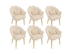 Lot de 6 chaises de salle à manger beige 64 x 65,5 x 85 cm, tissu peluche, pieds métal doré et accoudoirs