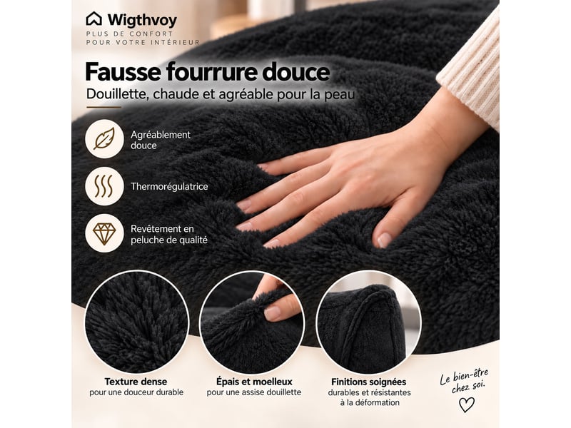 Fauteuil pouf paresseux en fausse fourrure avec repose-pied, sans montage, mousse déchiquetée haute densité, ergonomique,noir - Conforama E