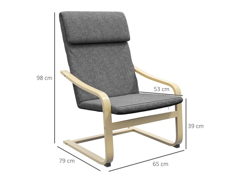  Fauteuil de salon, fauteuil chambre avec accoudoirs incurvés, coussin, tissu aspect lin, gris, 65 x 79 x 98 cm  - Conforama C