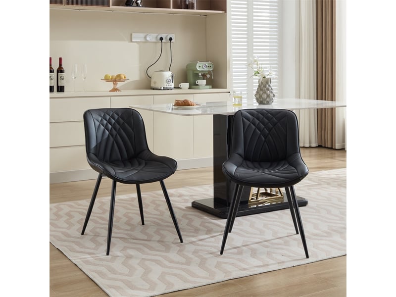  Lot de 2 chaises de salle à manger 50 x 47 x 77 cm – sièges en cuir , pieads métal – noir  - Conforama D