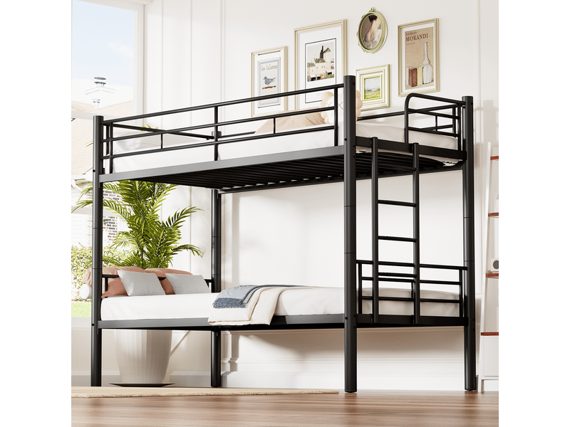  Lit superposé - 90x190 cm - séparable en 2 lits - lit double - métal noir, échelle antidérapante, charge max 150 kg par lit  - Conforama A