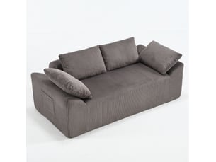 Canapé 2 places 170x86x60 cm avec accoudoirs arrondis, assise profonde, marron et gris
