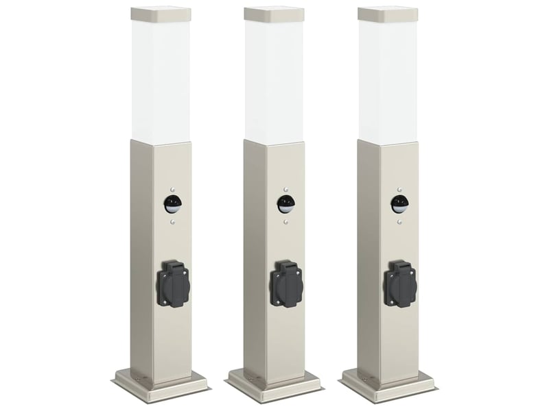  Lot de 3 borne lumineuse avec détecteur et prise 50 cm acier inoxydable ip44 shl53516  - Conforama A