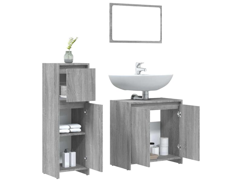  Ensemble de meubles de salle de bain 3 pcs sonoma gris cf63806  - Conforama D