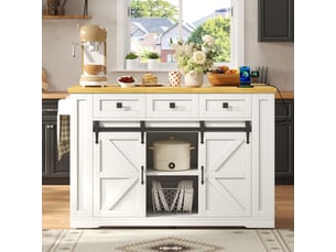Ilot central de cuisine - 130x80x87cm - desserte avec plateau rabattable portes coulissantes prises et usb - blanc et bois