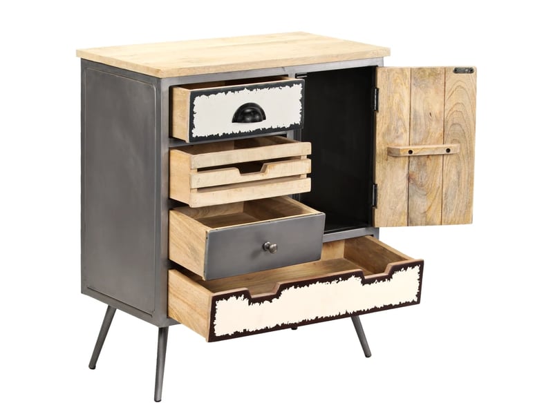  Buffet - bahut - meuble de rangement bois de manguier massif et acier 65x33x76 cm  - Conforama C