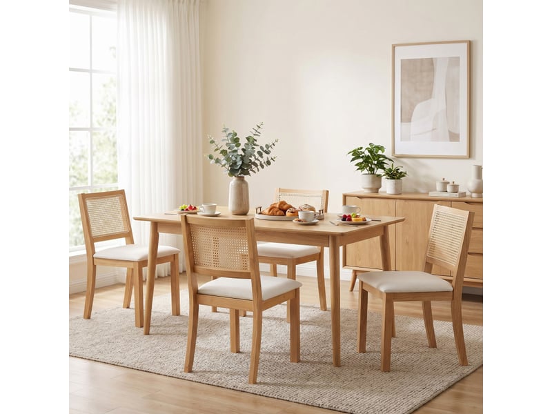  Lot de 2 chaises de salle à manger melinville bois rotin blanc cassé  - Conforama D