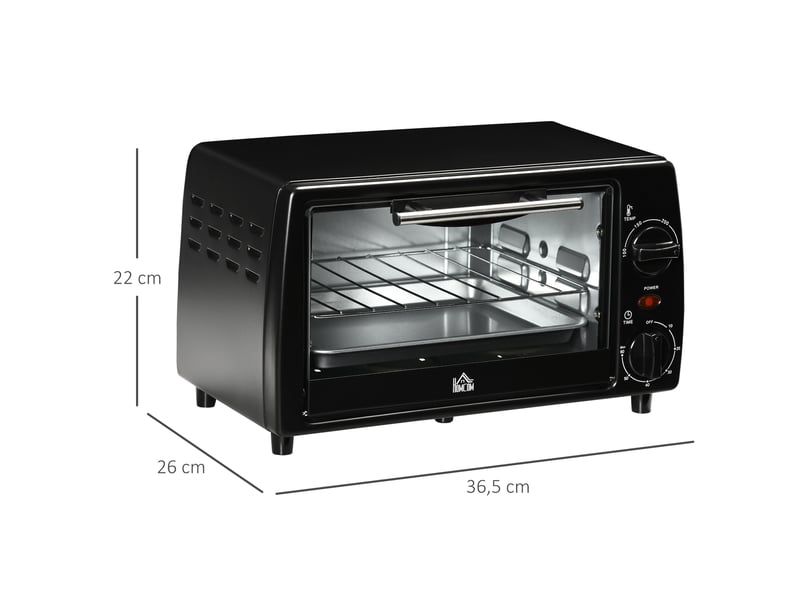  Mini four électrique 10l 1 grille et 1 plateau, température réglable de 100°c à 230°c, 36,5x26x22 cm, minuteur 60 min  - Conforama C