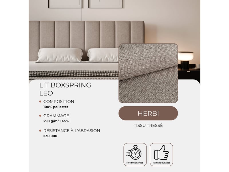  Lit coffre leo - 160x200 cm - avec matelas et surmatelas - tissu tissé chiné - cappuccino LEO - Conforama C