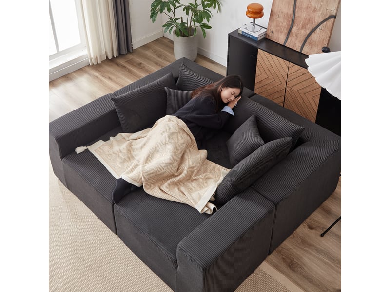 Canapé d'angle modulable 264 cm – velours côtelé beige, 4 pièces, mousse confortable – grand salon - Conforama D