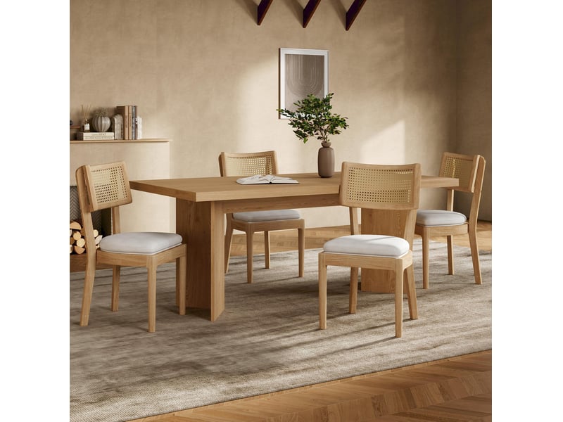  Lot de 4 chaises de salle à manger 50x58x88 cm en bois couleur bois, dossier en rotin  - Conforama B