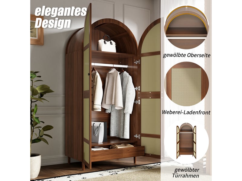  Armoire avec portes courbes, barre à vêtements, avec tiroirs, pour chambre et entrée avec rangements, à assembler  - Conforama D