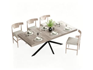 Table à manger extensible 140-180 x 80 cm avec rangement dissimulé, plateau mdf gris, pieds métal noir en x, 4 à 6 places