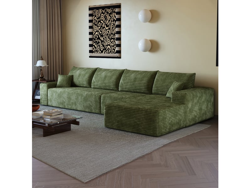  Canapé d'angle modulaire 4 places 340x175x83 cm avec méridienne en l assise profonde vert  - Conforama B
